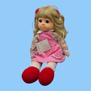 1984 Vintage 19" Vinyl Plush Doll "Sandy" Mitchell Co Kansas Pink Corduroy Dress